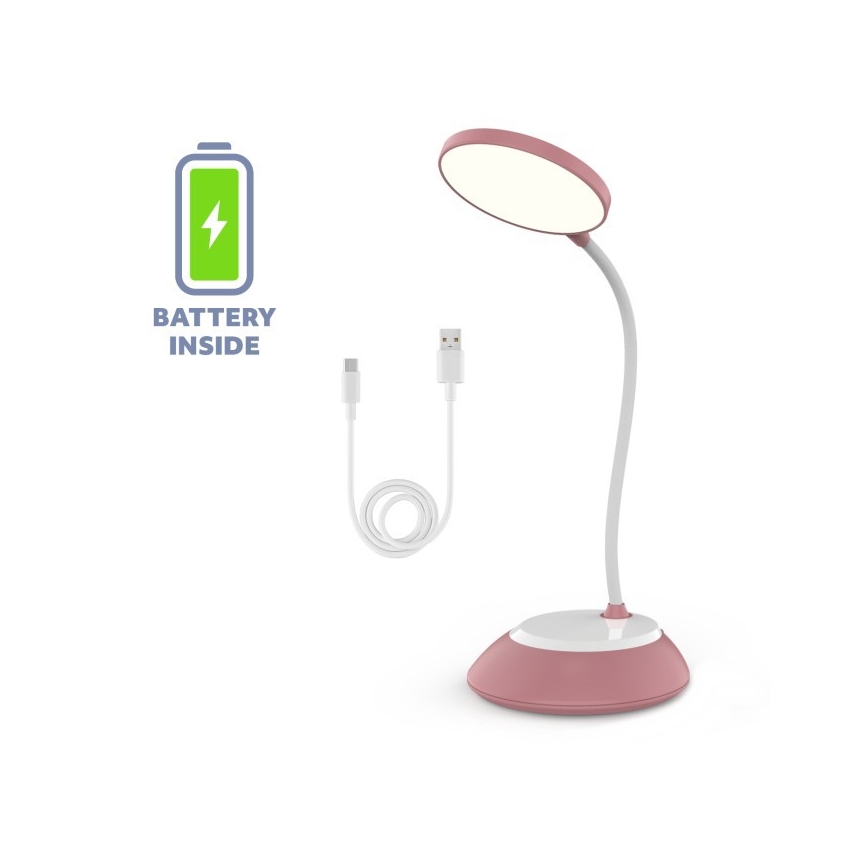 Lámpara de mesa LED recargable y regulable VISUA LED/5W/5V 3000-5000K rosa