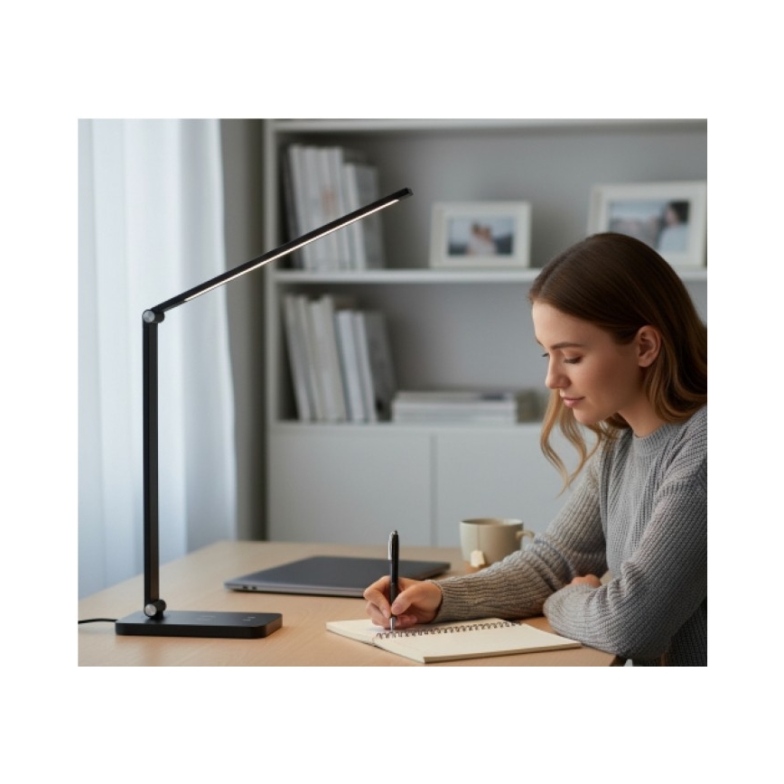 Lámpara de sobremesa LED regulable con carga inalámbrica QI NOBLITE Q LED/7W/230V 3000/4000/6500K negra