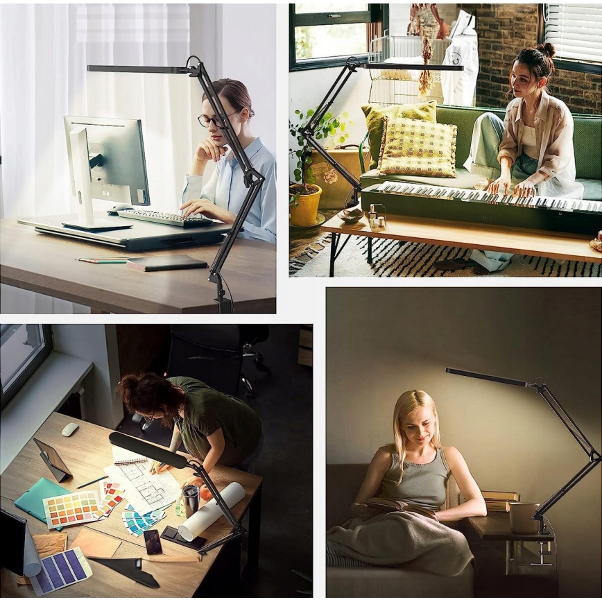 Lámpara de mesa LED flexible con pinza, regulable por toque LED/10W/5/230V 3000/4000/6000K negra