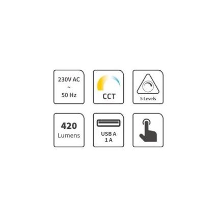 Lámpara de mesa LED regulable con USB LED/7W/230V 3000K/4000K/5500K negro