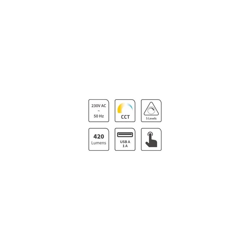 Lámpara de mesa LED regulable con USB LED/7W/230V 3000K/4000K/5500K negro