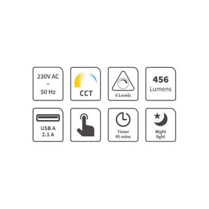 Lámpara de mesa LED regulable con USB LED/9W/230V 3000K/4000K/5500K blanco