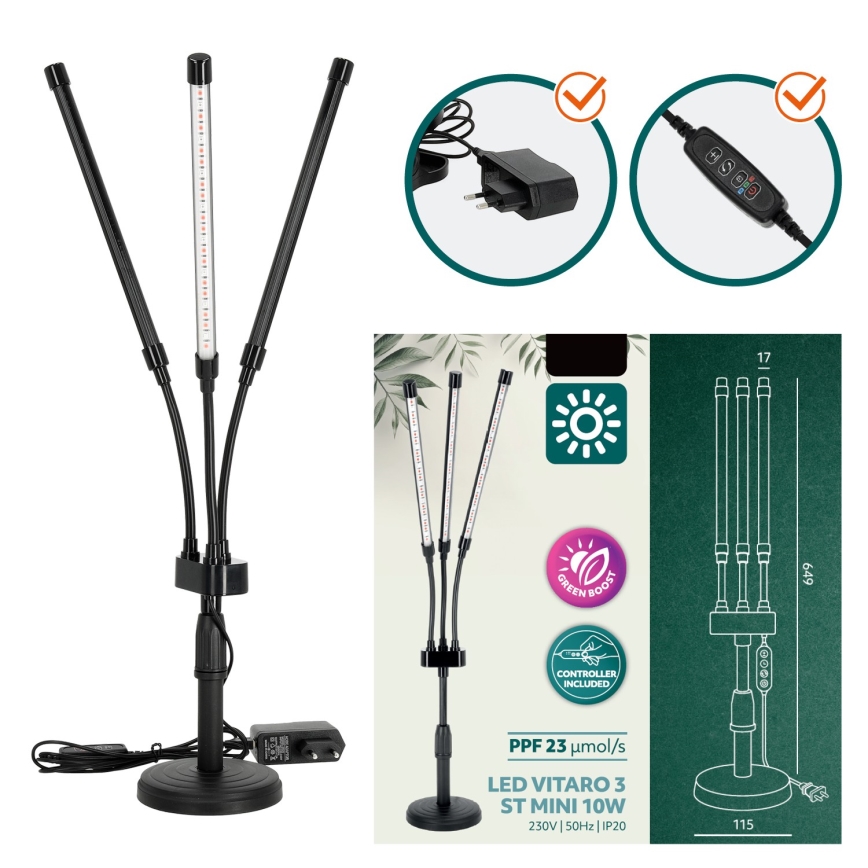 Lámpara de mesa flexible LED regulable para el cultivo de plantas VITARO 3xLED/10W/230V negro