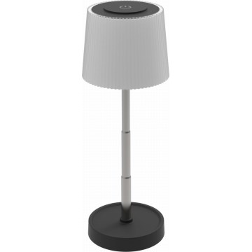 Lámpara de mesa recargable LED para exterior, regulable por toque, 2W/5V, IP44, 1200 mAh, gris