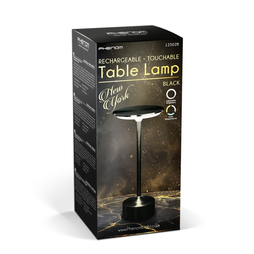Lámpara de mesa LED recargable y regulable NEW YORK LED/1,8W/5V 2700K/4000K/6500K 1200 mAh negra