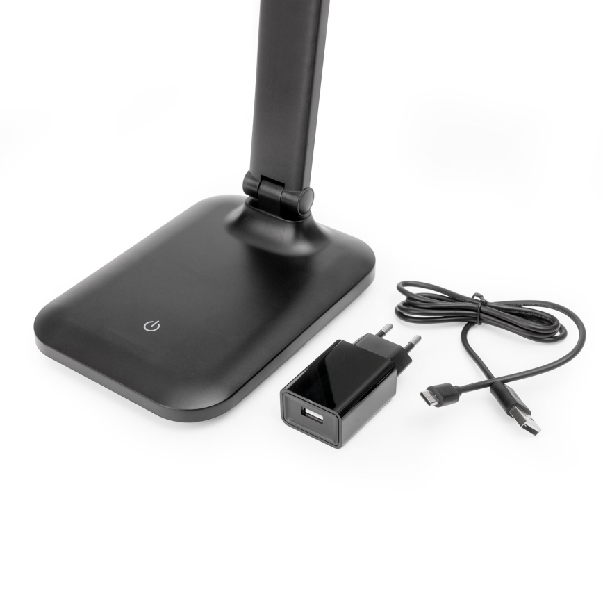 Lámpara de mesa táctil LED regulable con puerto USB REMUS LED/5W/230V, negra