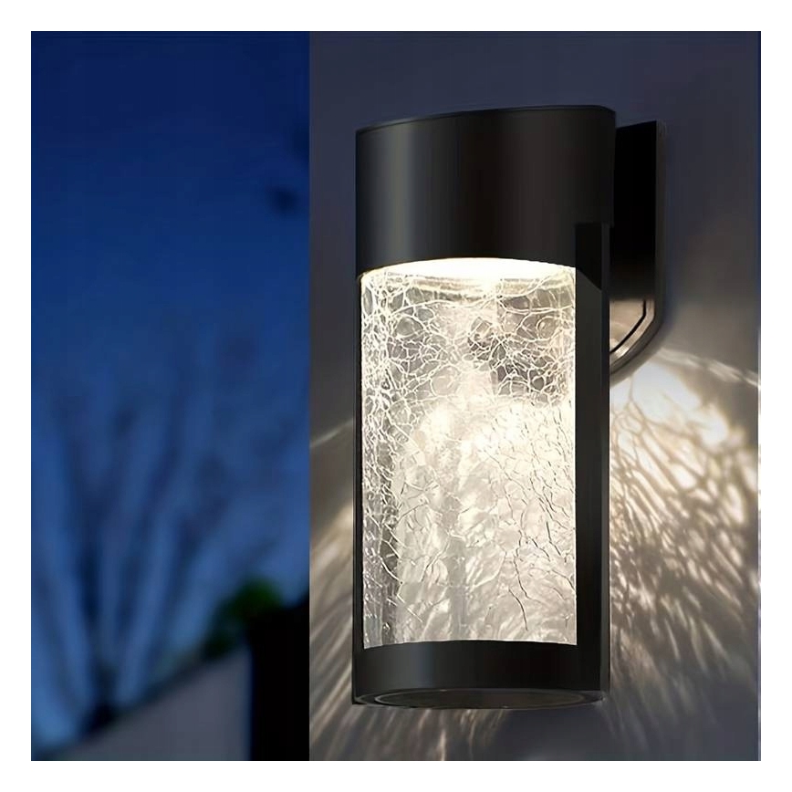 Lámpara de pared solar LED/3,7V 300 mAh IP44 negra