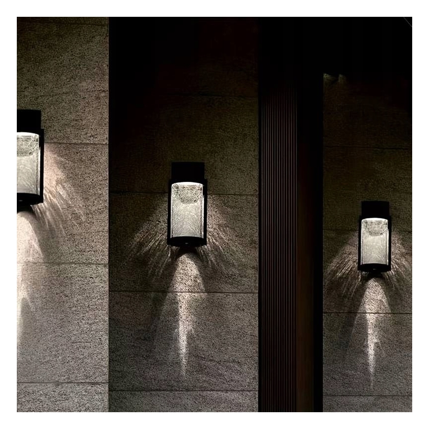 Lámpara de pared solar LED/3,7V 300 mAh IP44 negra