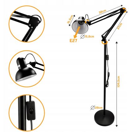 Lámpara de pie 1xE27/40W/230V negra