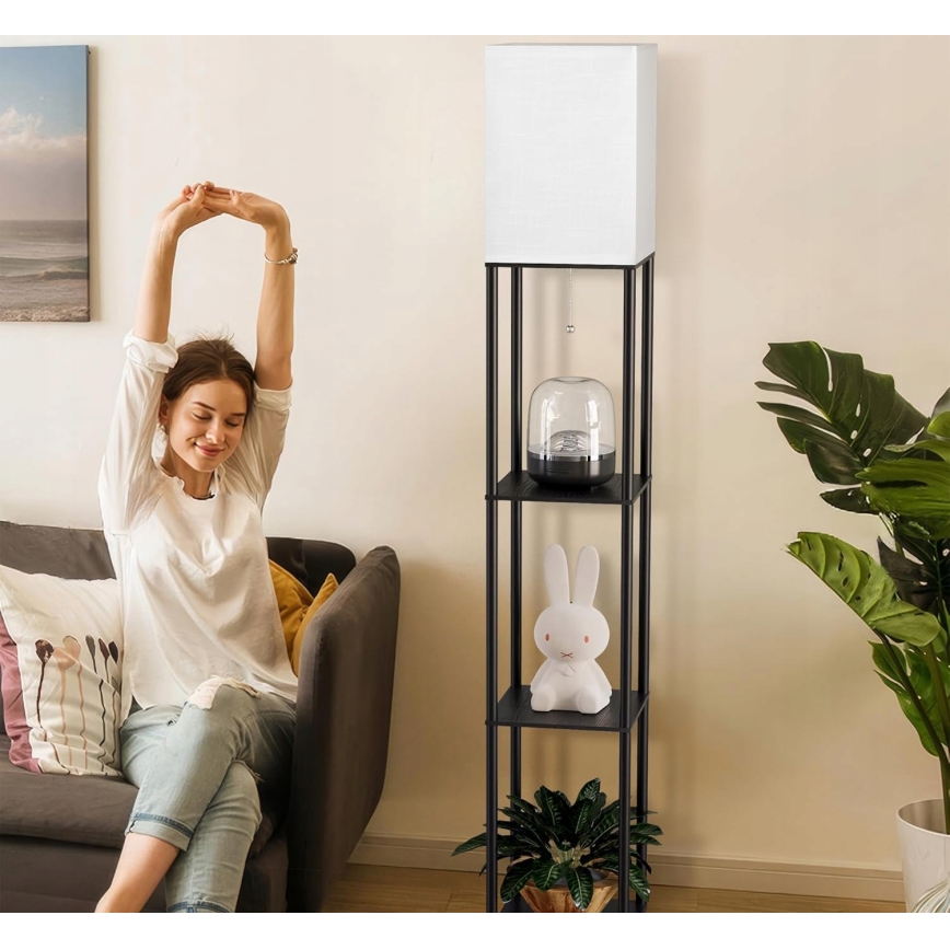 Lámpara de pie con estantes 1xE27/40W/230V negra/blanca