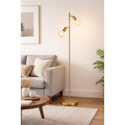 Lámpara de pie LED 2xE27/7W/230V 2000K dorada