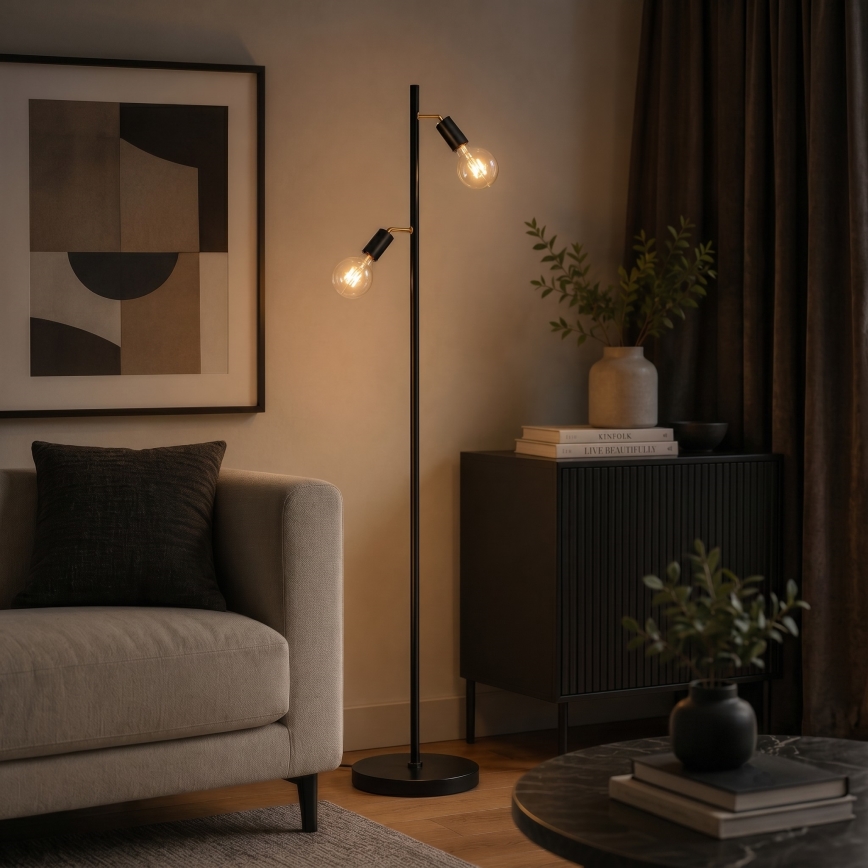 Lámpara de pie LED 2xE27/7W/230V 2000K negro/dorado