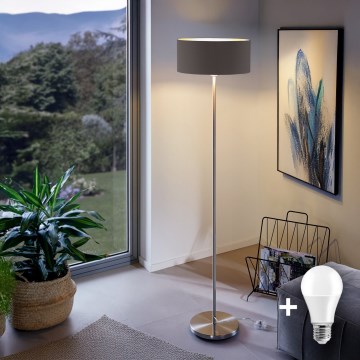 Lámpara de pie LED TUNJA 1xE27/20W/230V Ø 38 cm cromo mate/marrón
