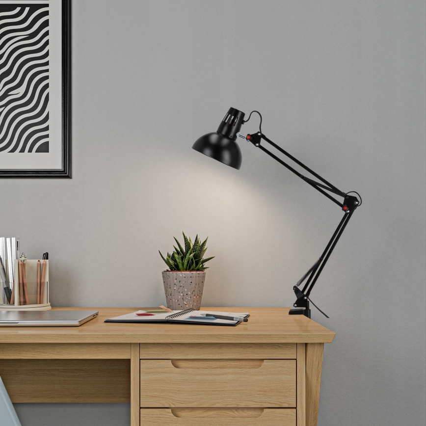 Lámpara de sobremesa con pinza 1xE27/60W/230V negra