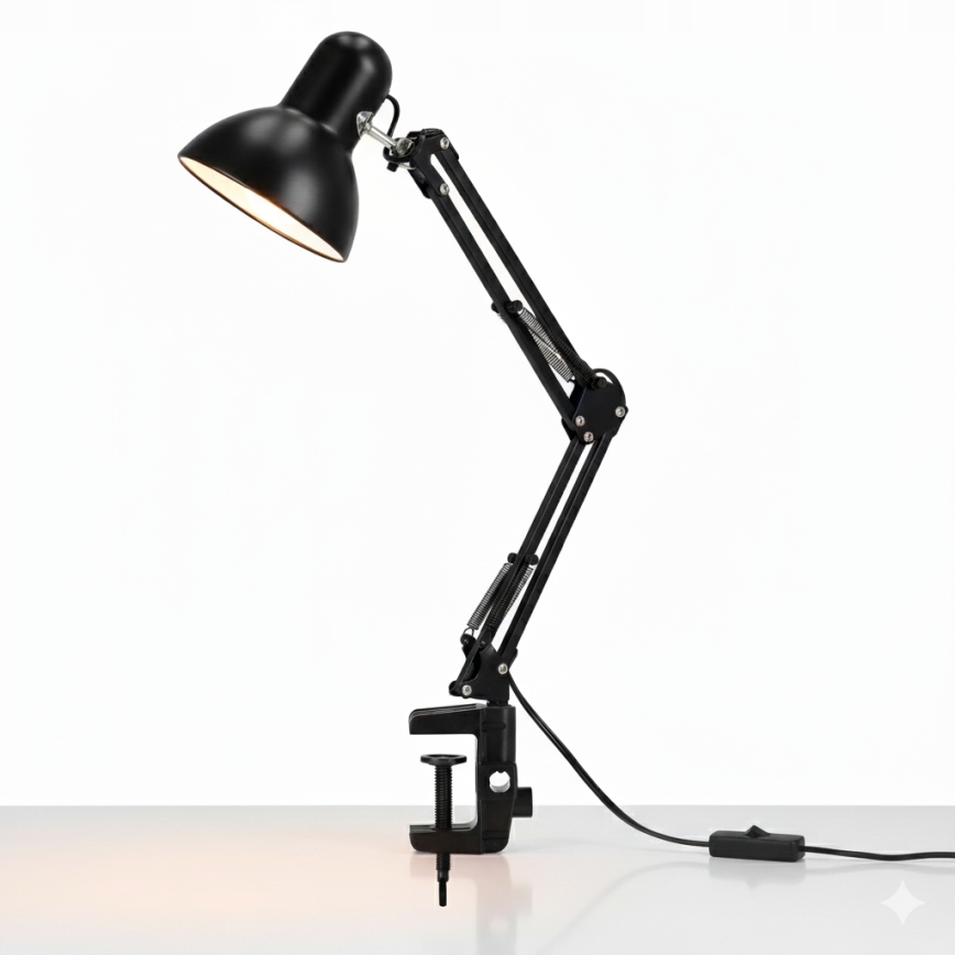 Lámpara de sobremesa con pinza 1xE27/60W/230V negra