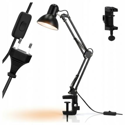Lámpara de sobremesa con pinza 1xE27/60W/230V negra