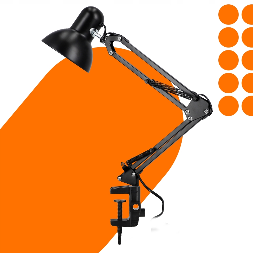 Lámpara de sobremesa con pinza 1xE27/60W/230V negra