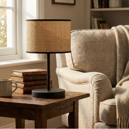 Lámpara de sobremesa ECO 1xE27/15W/230V beige/ratán