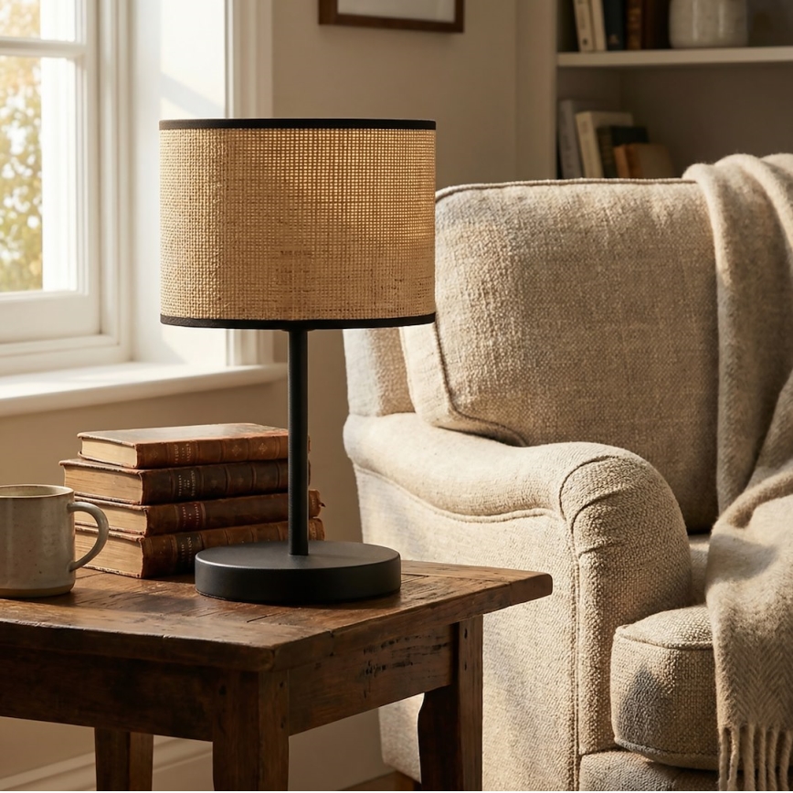 Lámpara de sobremesa ECO 1xE27/15W/230V beige/ratán