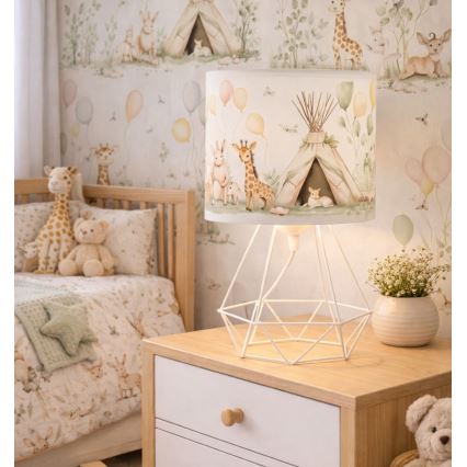 Lámpara de sobremesa infantil KIDS ROOM 1xE27/60W/230V Ø 18 cm, con motivos de animales