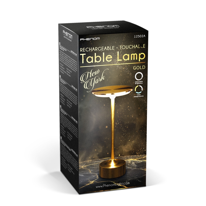 Lámpara de mesa recargable y regulable LED NEW YORK LED/1,8W/5V 2700K/4000K/6500K 1200 mAh dorada