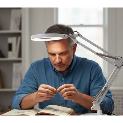 Lámpara de mesa LED regulable con lupa 2 en 1 AURIQ LOUPE LED/10W/5V 3000/4000/6500K blanca