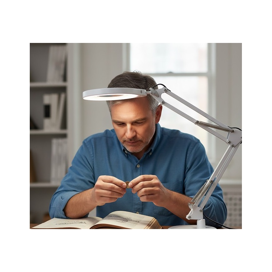 Lámpara de mesa LED regulable con lupa 2 en 1 AURIQ LOUPE LED/10W/5V 3000/4000/6500K blanca