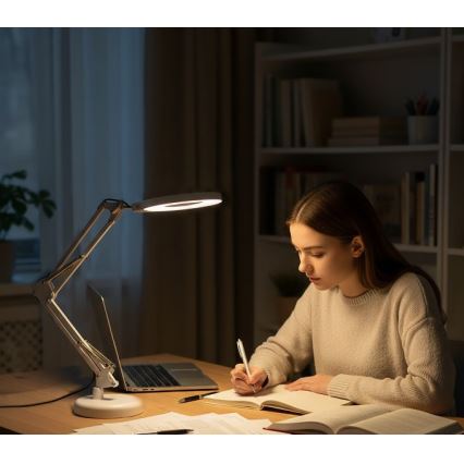 Lámpara de mesa LED regulable con lupa 2 en 1 AURIQ LOUPE LED/10W/5V 3000/4000/6500K blanca