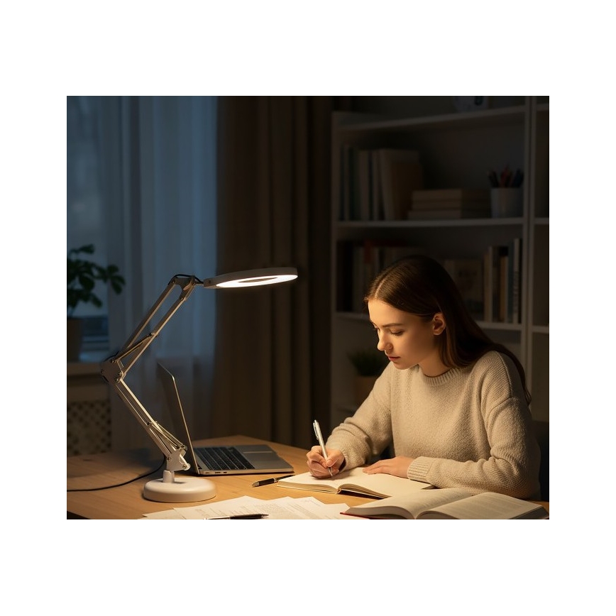 Lámpara de mesa LED regulable con lupa 2 en 1 AURIQ LOUPE LED/10W/5V 3000/4000/6500K blanca
