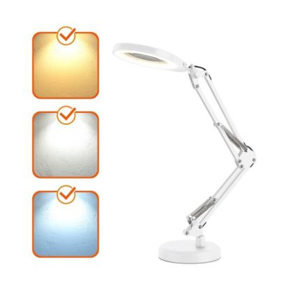 Lámpara de mesa LED regulable con lupa 2 en 1 AURIQ LOUPE LED/10W/5V 3000/4000/6500K blanca
