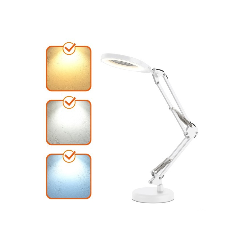 Lámpara de mesa LED regulable con lupa 2 en 1 AURIQ LOUPE LED/10W/5V 3000/4000/6500K blanca