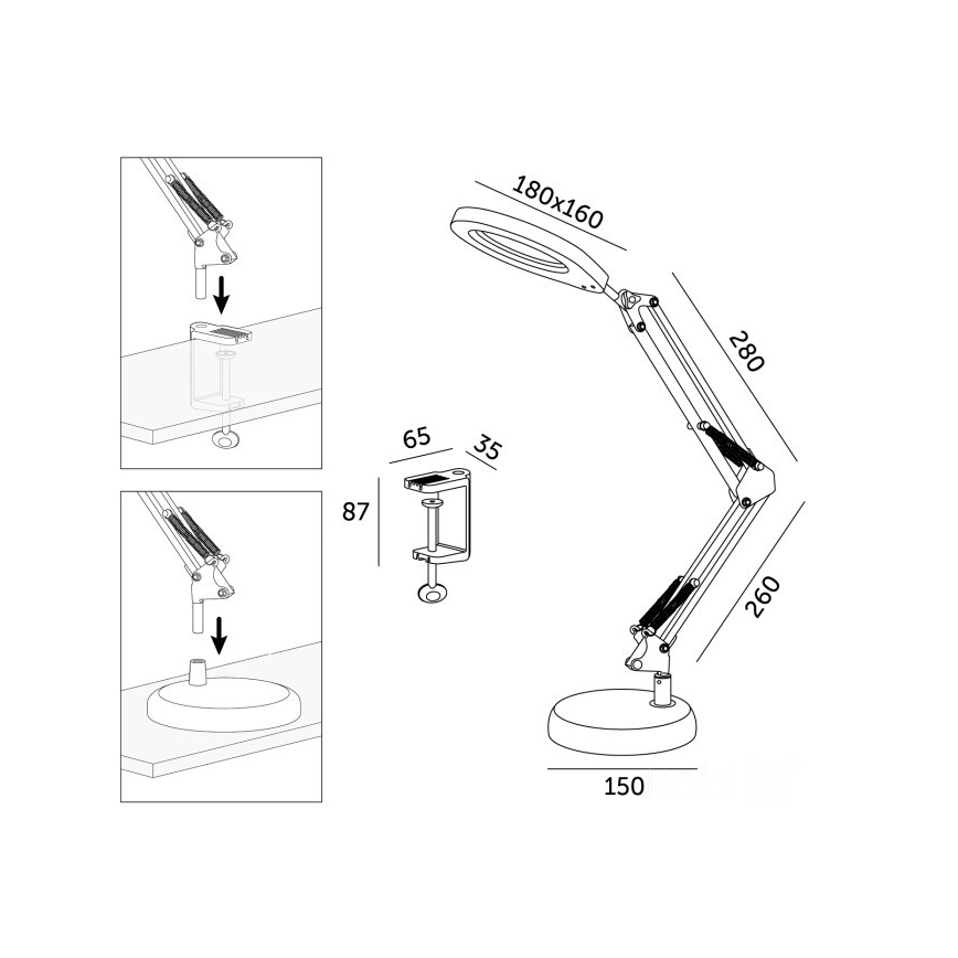 Lámpara de mesa LED regulable con lupa 2 en 1 AURIQ LOUPE LED/10W/5V 3000/4000/6500K blanca
