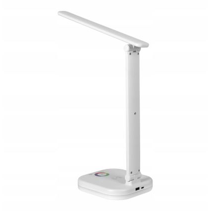 Lámpara de sobremesa LED RGBW regulable con carga inalámbrica LED/7W/5V USB blanca