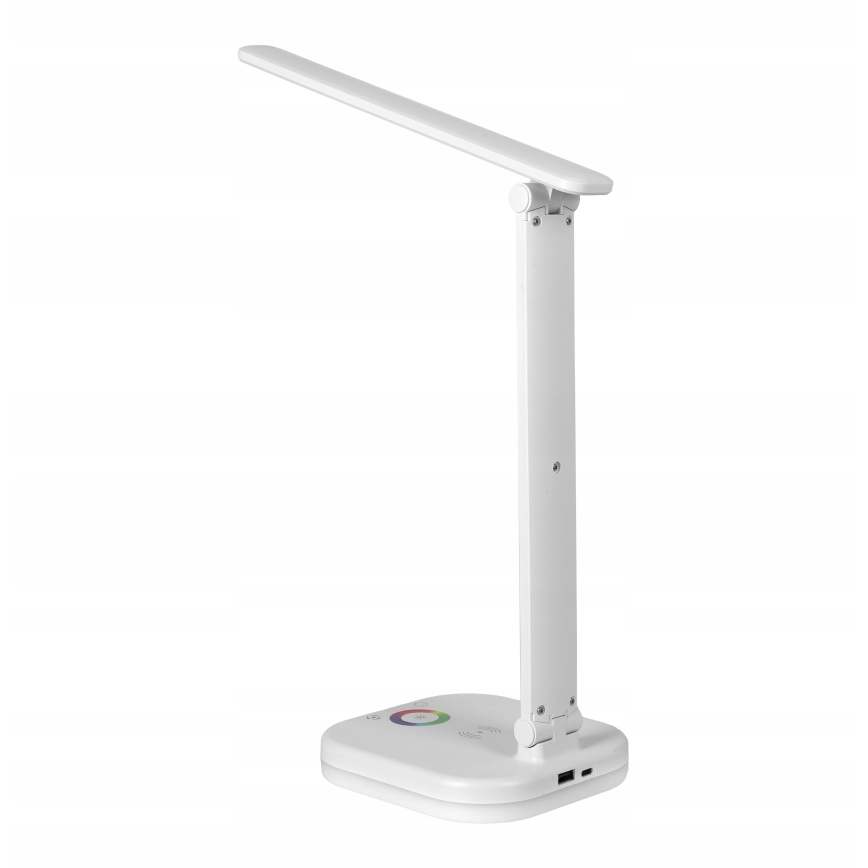 Lámpara de sobremesa LED RGBW regulable con carga inalámbrica LED/7W/5V USB blanca
