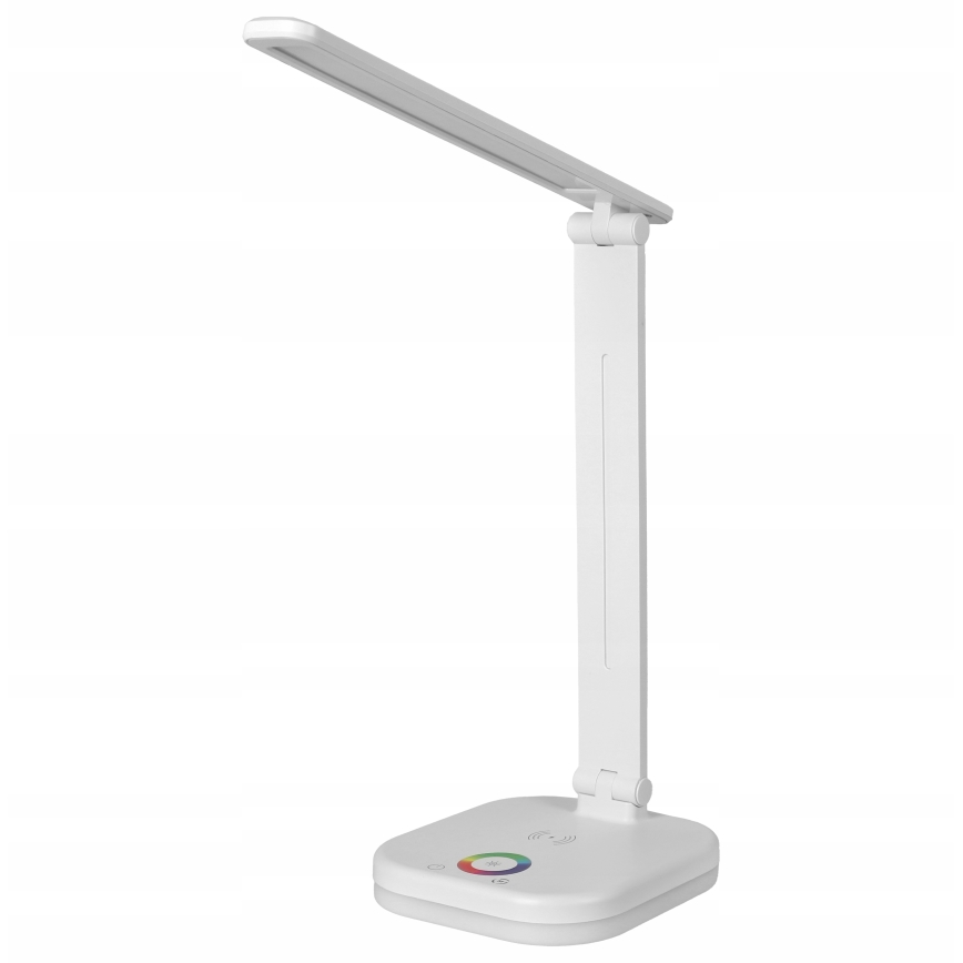 Lámpara de sobremesa LED RGBW regulable con carga inalámbrica LED/7W/5V USB blanca