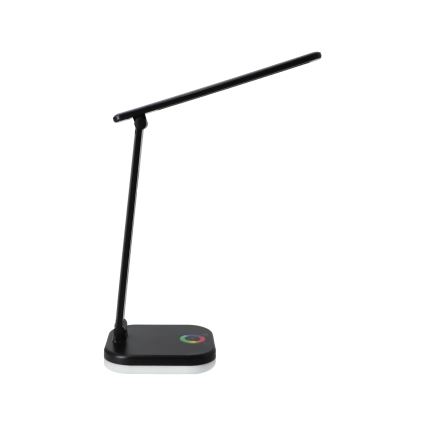 Lámpara de sobremesa LED RGBW regulable con carga inalámbrica LED/7W/5V USB negra