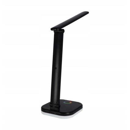 Lámpara de sobremesa LED RGBW regulable con carga inalámbrica LED/7W/5V USB negra