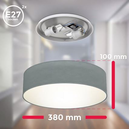 Lámpara de techo 2xE27/40W/230V, Ø 38 cm, gris