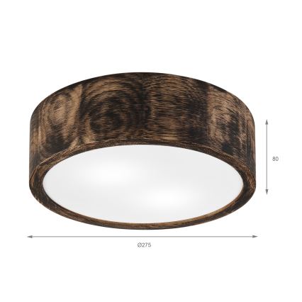 Lámpara de techo para baño OAK SMOKY 2xE27/15W/230V IP54 Ø 27,5 cm roble/marrón