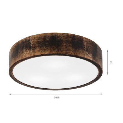 Lámpara de techo para baño OAK SMOKY 3xE27/15W/230V IP54 Ø 37,5 cm roble/marrón
