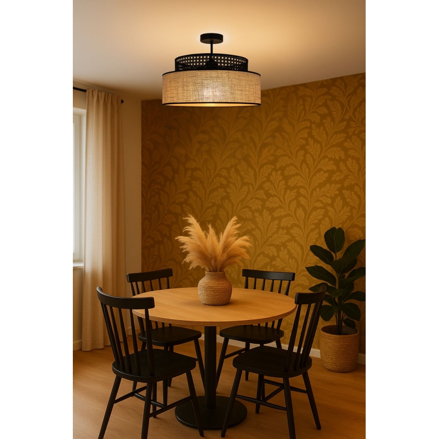 Lámpara de techo BOHO 1xE27/60W/230V diá. 40 cm negro/ratán