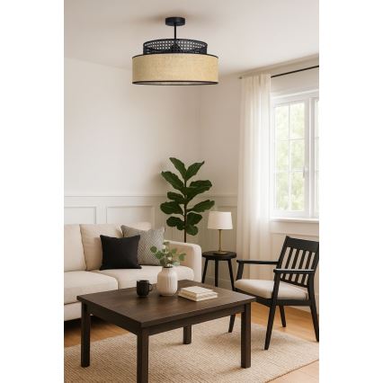 Lámpara de techo BOHO 1xE27/60W/230V diá. 40 cm negro/ratán