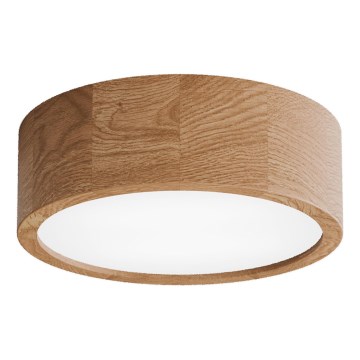 Lámpara de techo CLEO con sensor de movimiento y de crepúsculo, 2xE27/24W/230V, Ø 27,5 cm, acabado roble