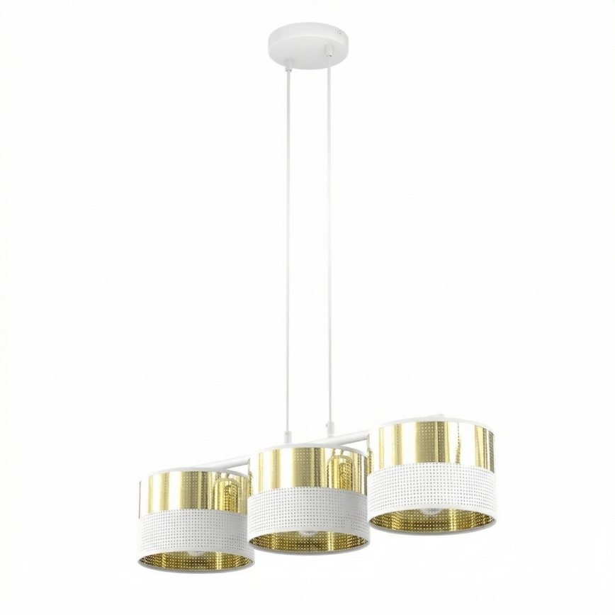 Lámpara de techo con cable LUX 3xE27/15W/230V blanco/dorado