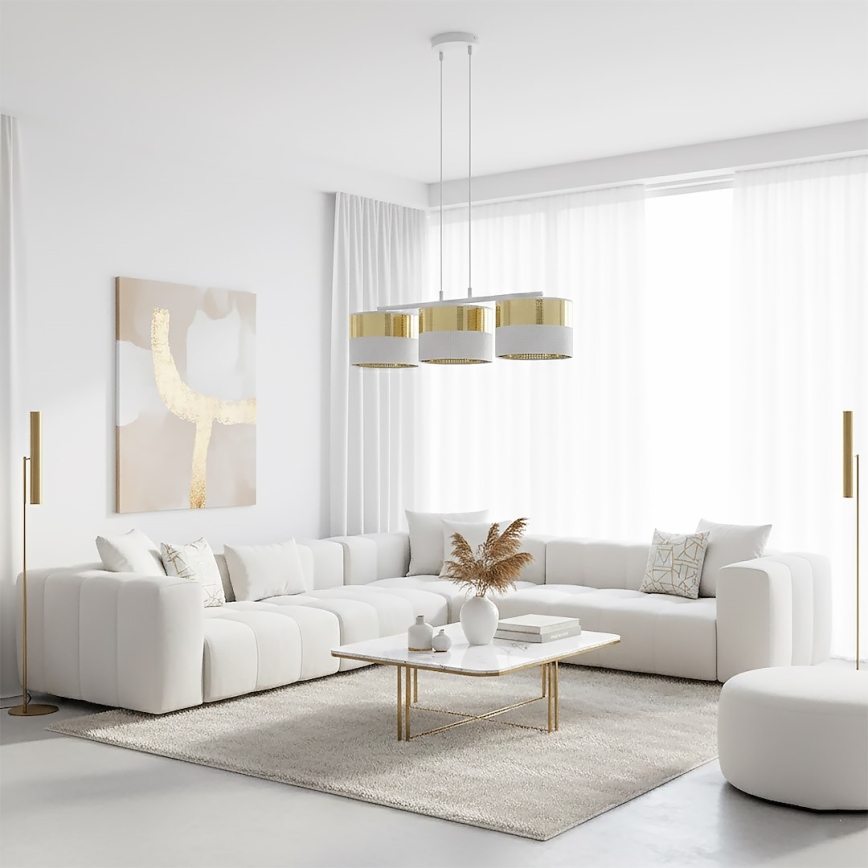 Lámpara de techo con cable LUX 3xE27/15W/230V blanco/dorado