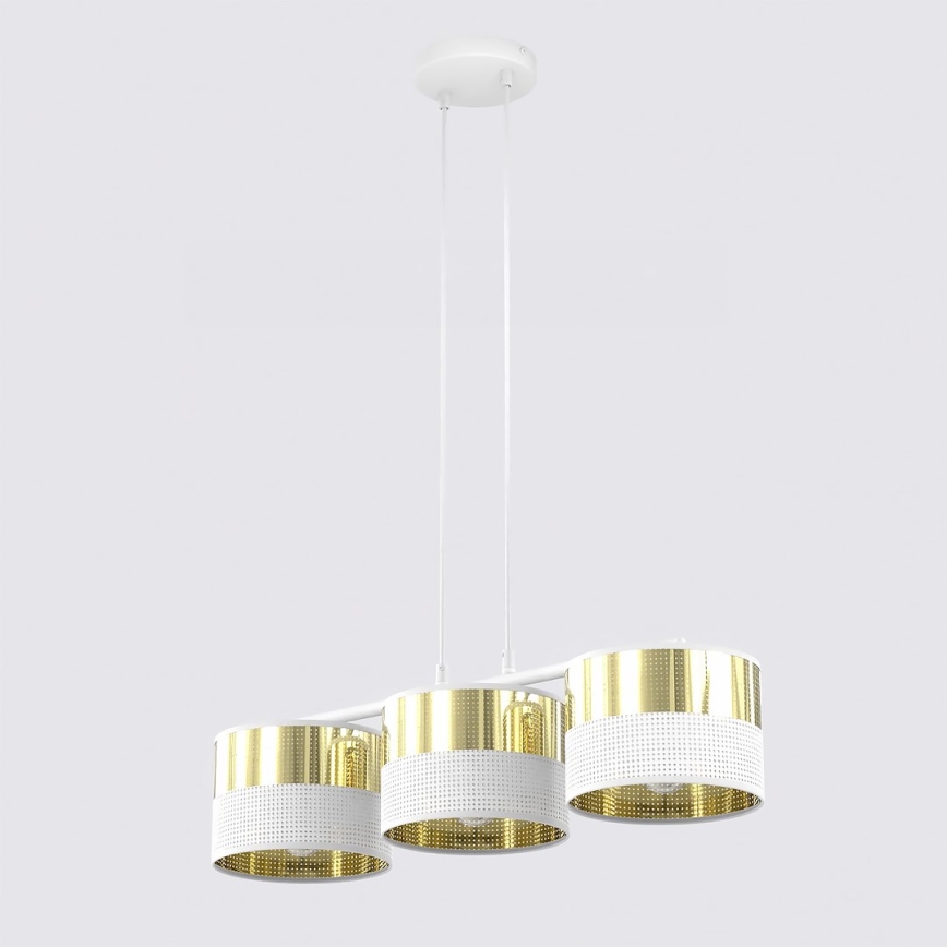 Lámpara de techo con cable LUX 3xE27/15W/230V blanco/dorado