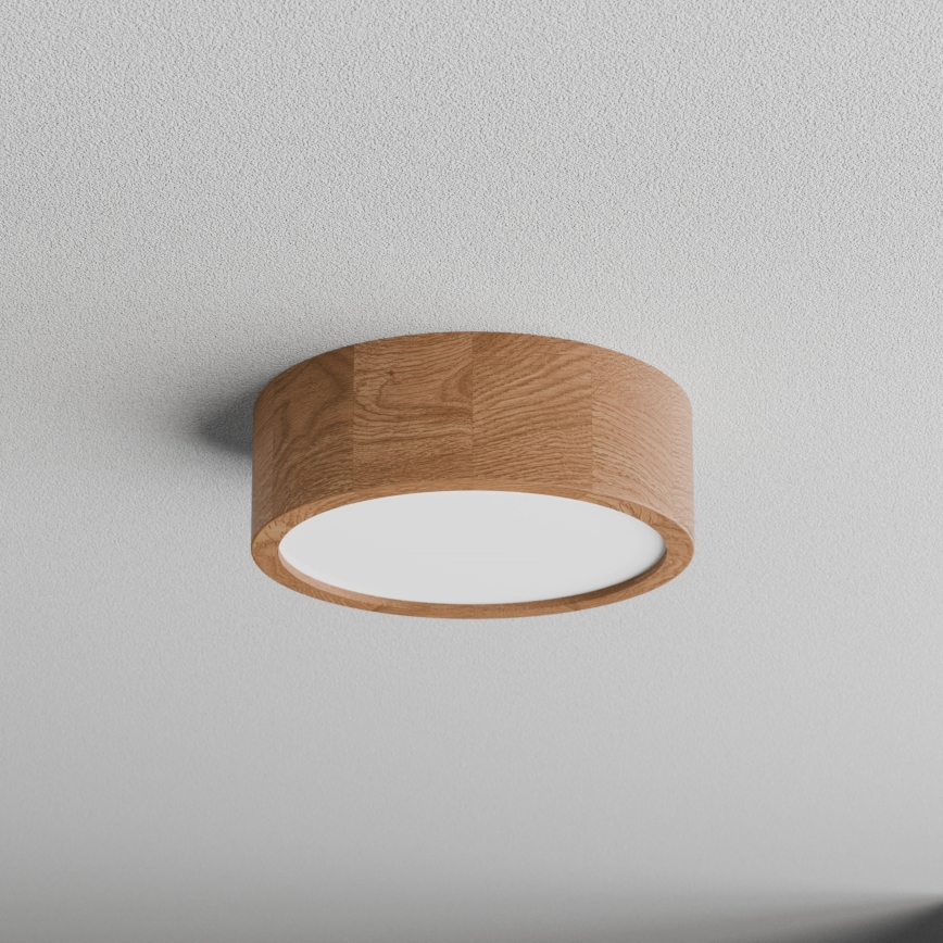 Lámpara de techo CLEO con sensor de movimiento y de crepúsculo, 2xE27/24W/230V, Ø 27,5 cm, acabado roble