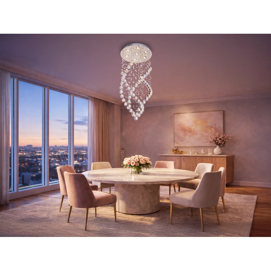 Lámpara de techo de cristal LED NAURU LED/24W/230V Ø 40 cm cromo brillante + mando a distancia