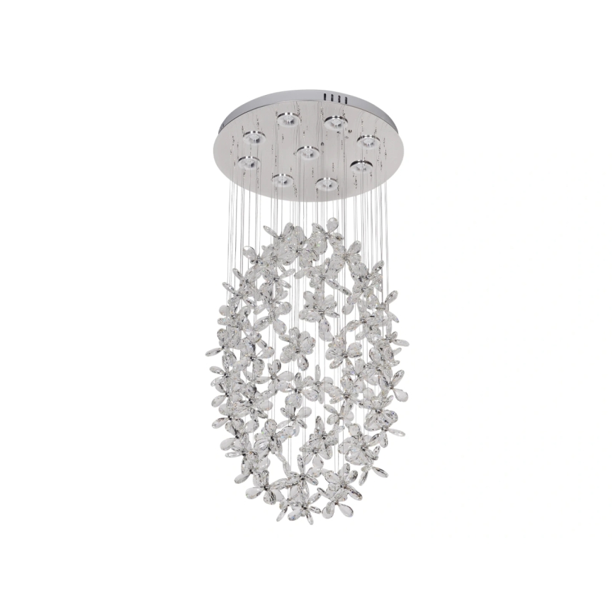 Lámpara de techo de cristal LED SAMOA, 30 W, 230 V, Ø 40 cm, cromo brillante, con mando a distancia