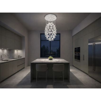 Lámpara de techo de cristal LED SAMOA, 30 W, 230 V, Ø 40 cm, cromo brillante, con mando a distancia